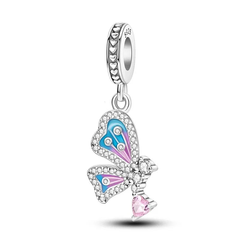 Charm Mariposa Diamantada y Corazon Rosa