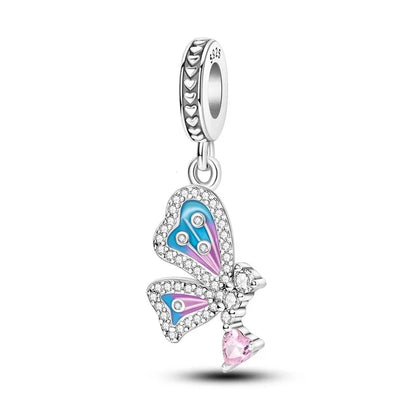 Charm Mariposa Diamantada y Corazon Rosa