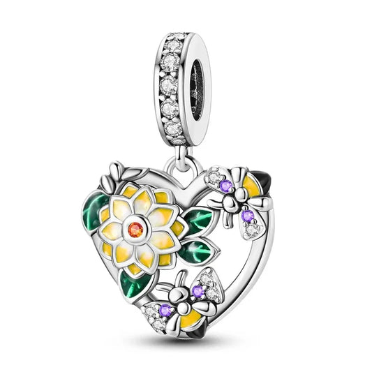 Charm Corazon Flor Amarilla y Abejas