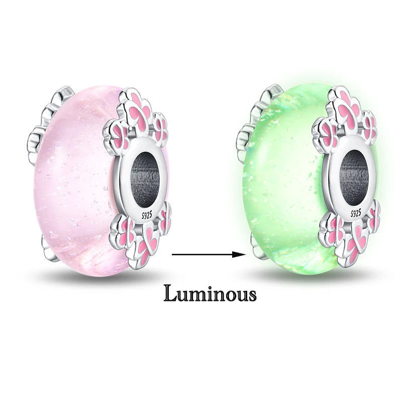 Charm Abalorio de Flores Rosas Fluorescente