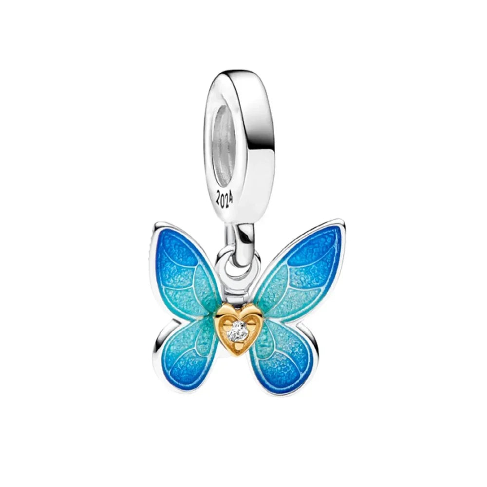 Charm Mariposa Azul y Corazon Dorado