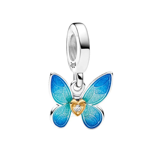 Charm Mariposa Azul y Corazon Dorado